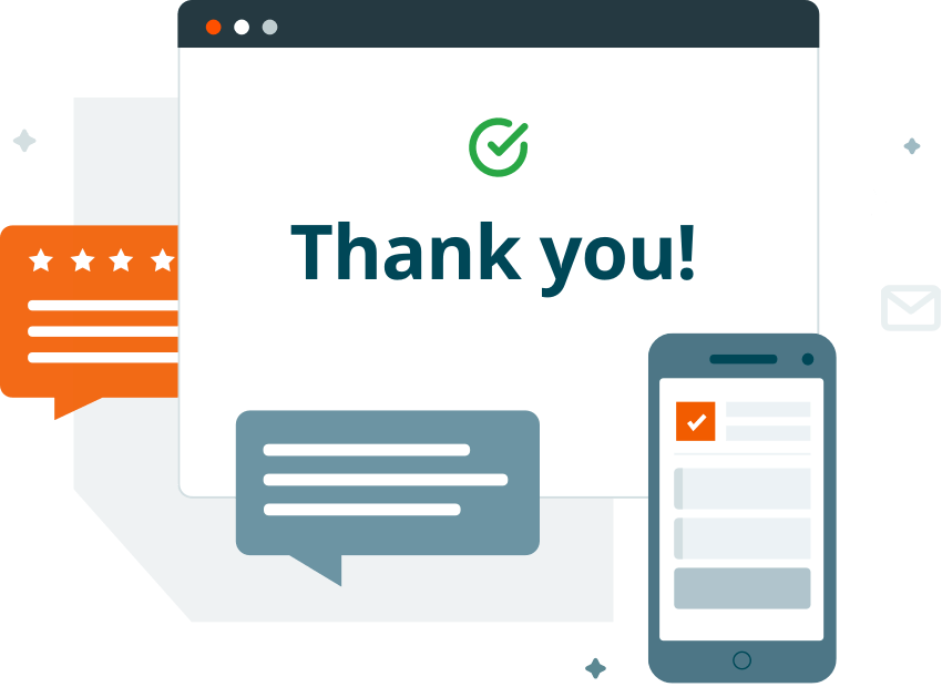 Illustrated screen with thank you message